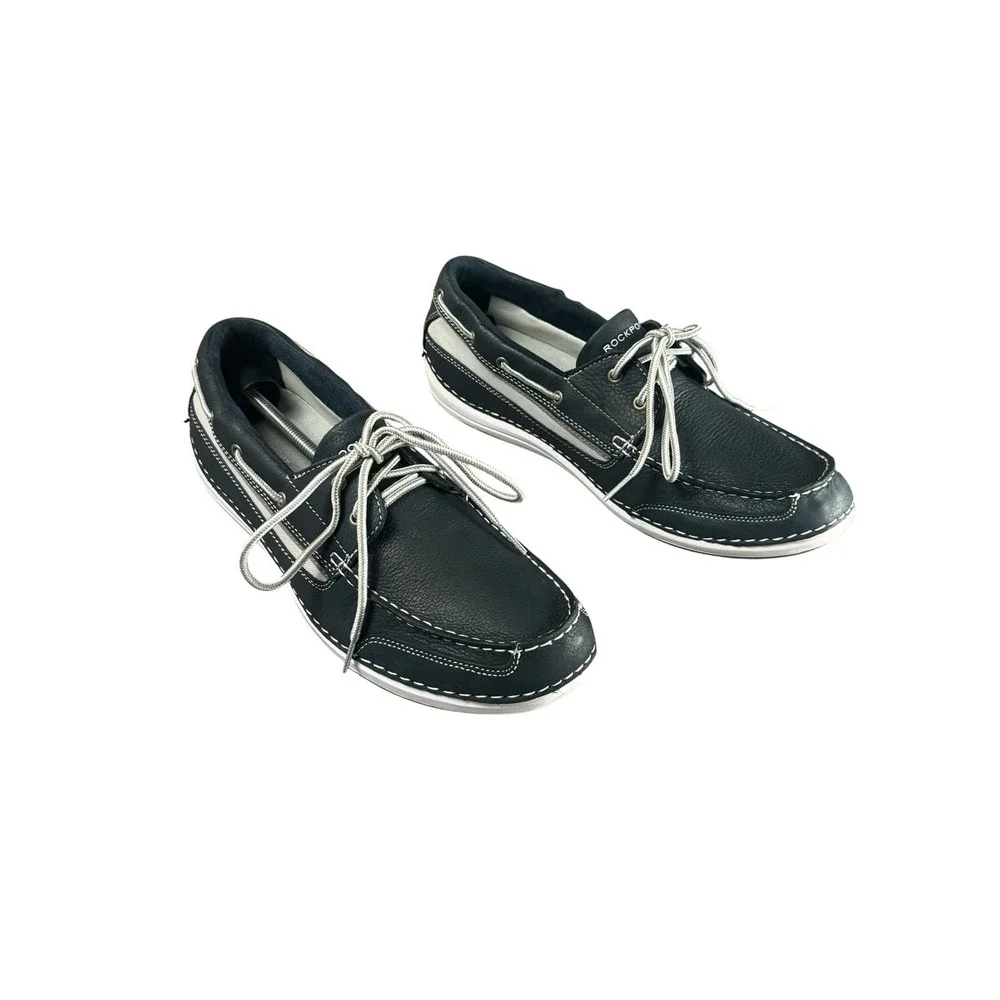 ROCKPORT Bennett Lane 4 Boat Shoes Men's 10.5W Navy Leather Comfort V77797 Lace